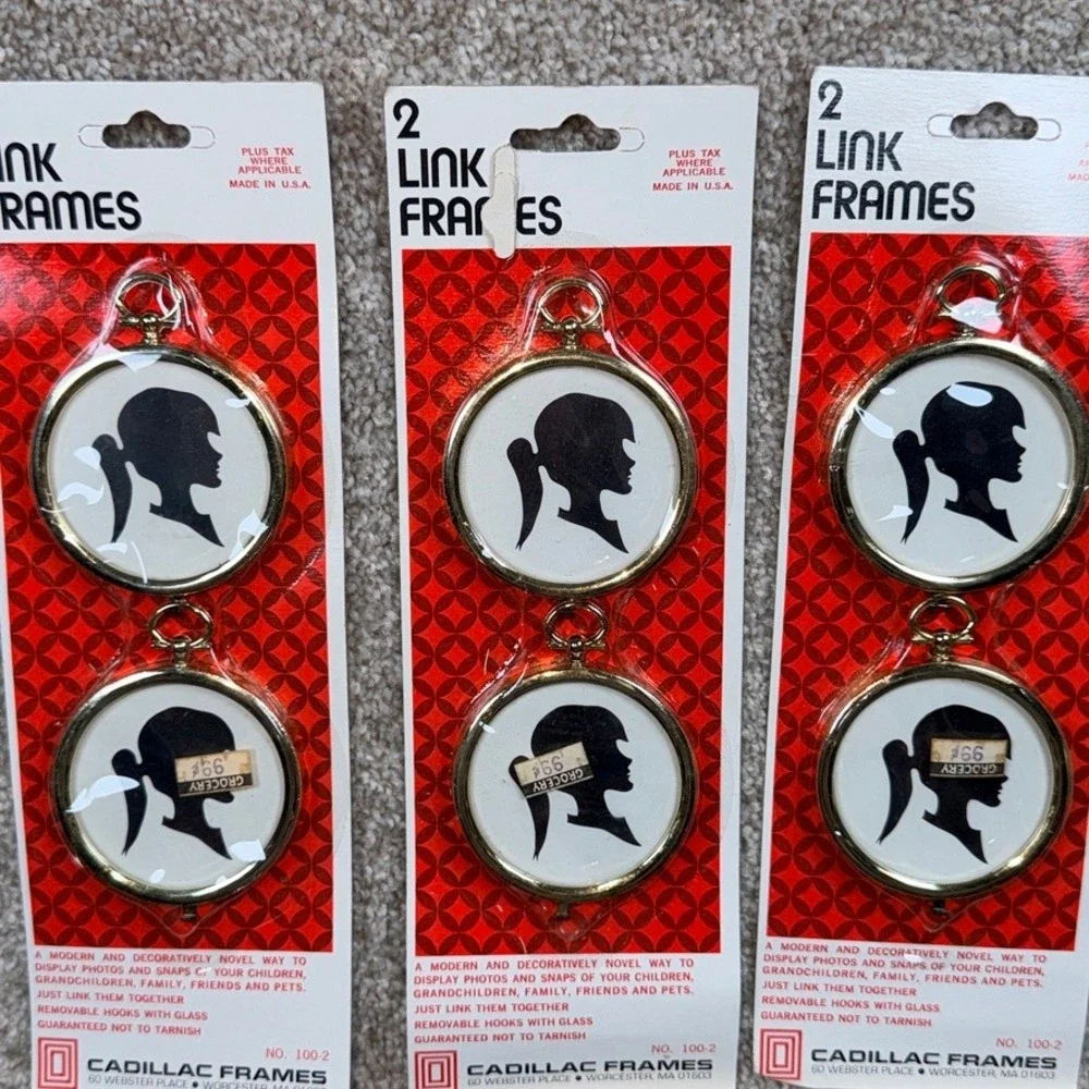 Vintage Cadillac Frames 2 Link Frames Gold Round Hanging Photo Display 3 Packs